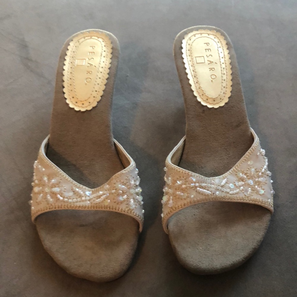 Tan heels with beading